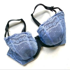 Betsey Johnson blue lace balconette bra 36DD